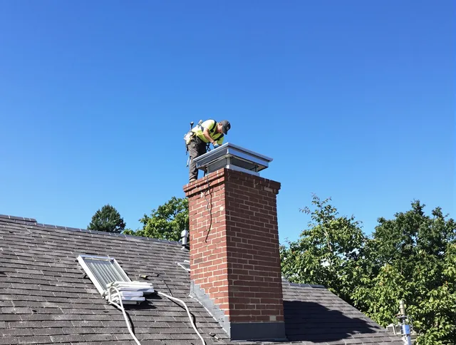 Manhattan Beach Chimney Sweep technician measuring a chimney cap in Manhattan Beach, CA