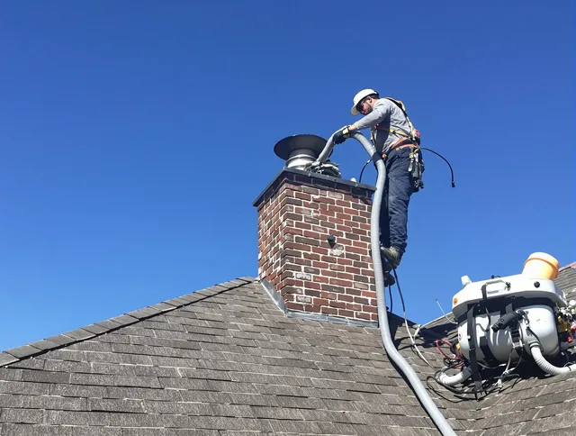 Dedicated Manhattan Beach Chimney Sweep team member cleaning a chimney in Manhattan Beach, CA