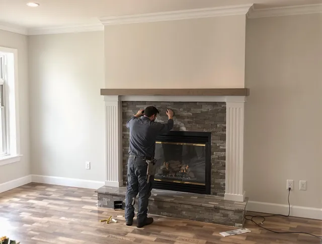 Manhattan Beach Chimney Sweep finishing a custom fireplace install in Manhattan Beach, CA